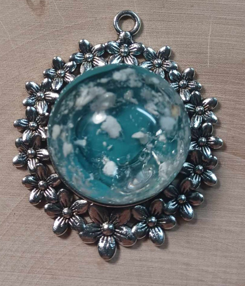 Silver floral backing Ash Pendant