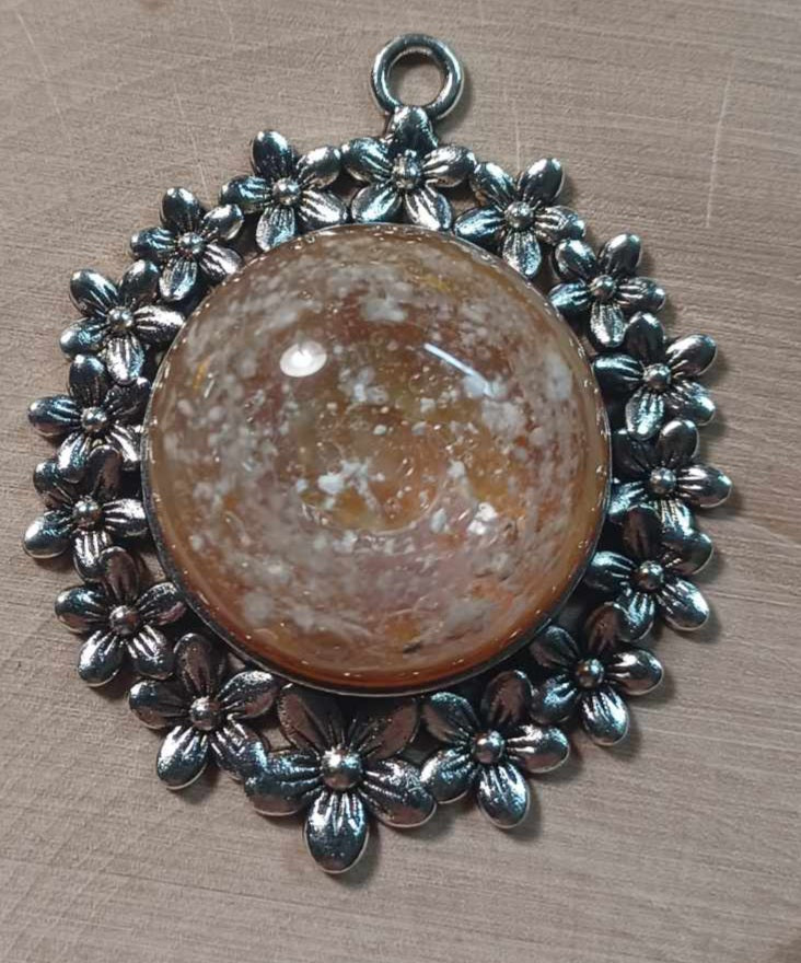 Silver floral backing Ash Pendant