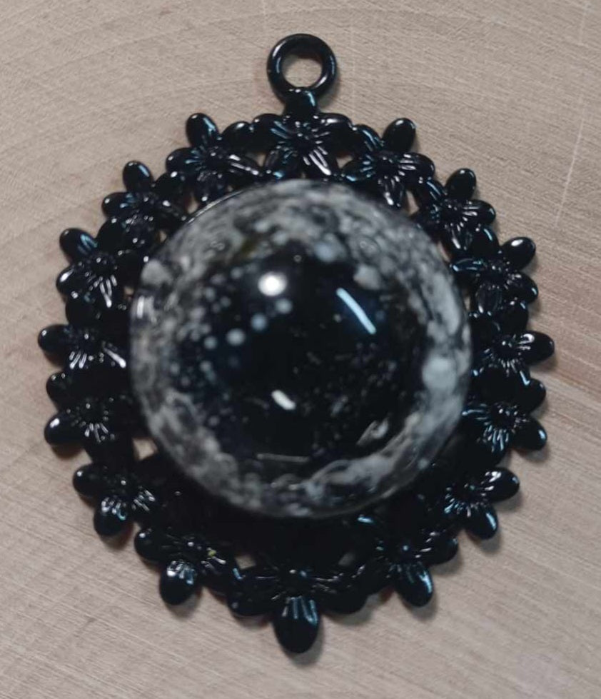 Black Flower Backing Ash Pendant